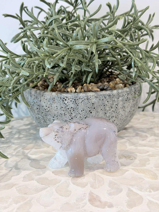 Agate and Quartz Bear with Dendrites